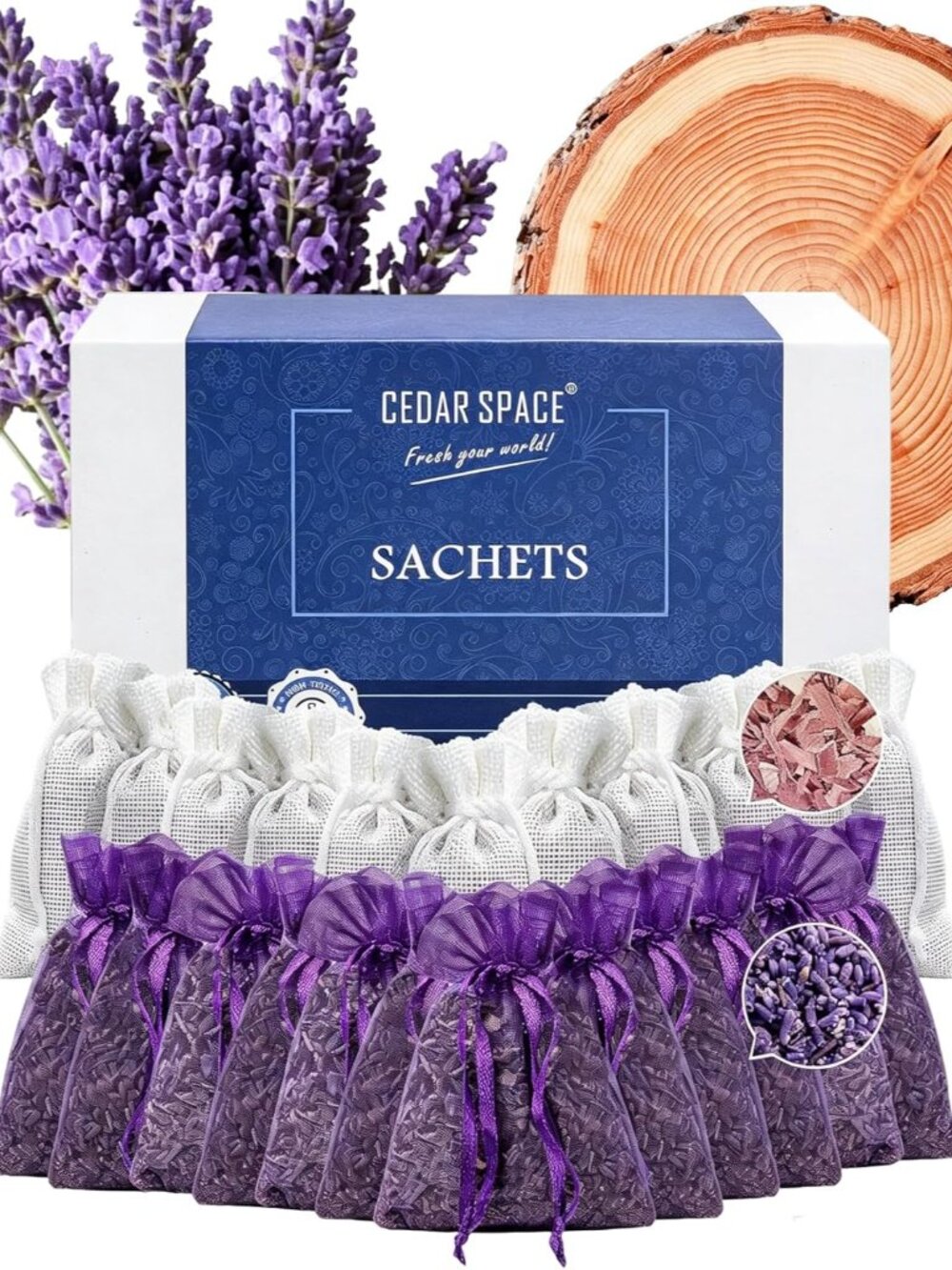 Cedar Chips and Lavender Sachets 24Pack for Drawers and Closets